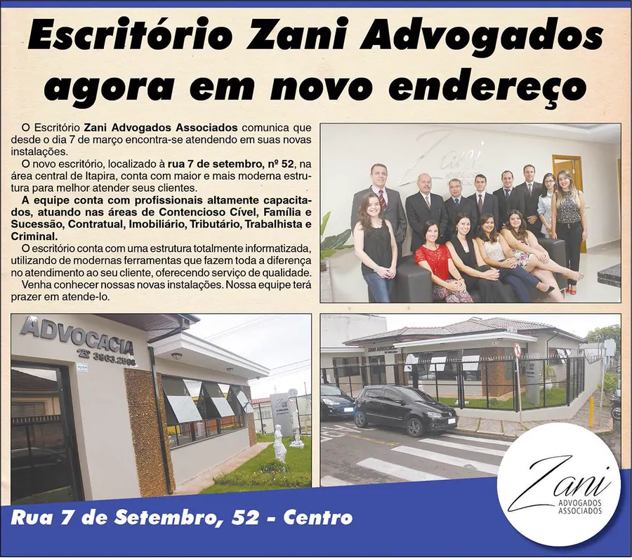 Ambiente interno do escritório Zani Advogados Associados